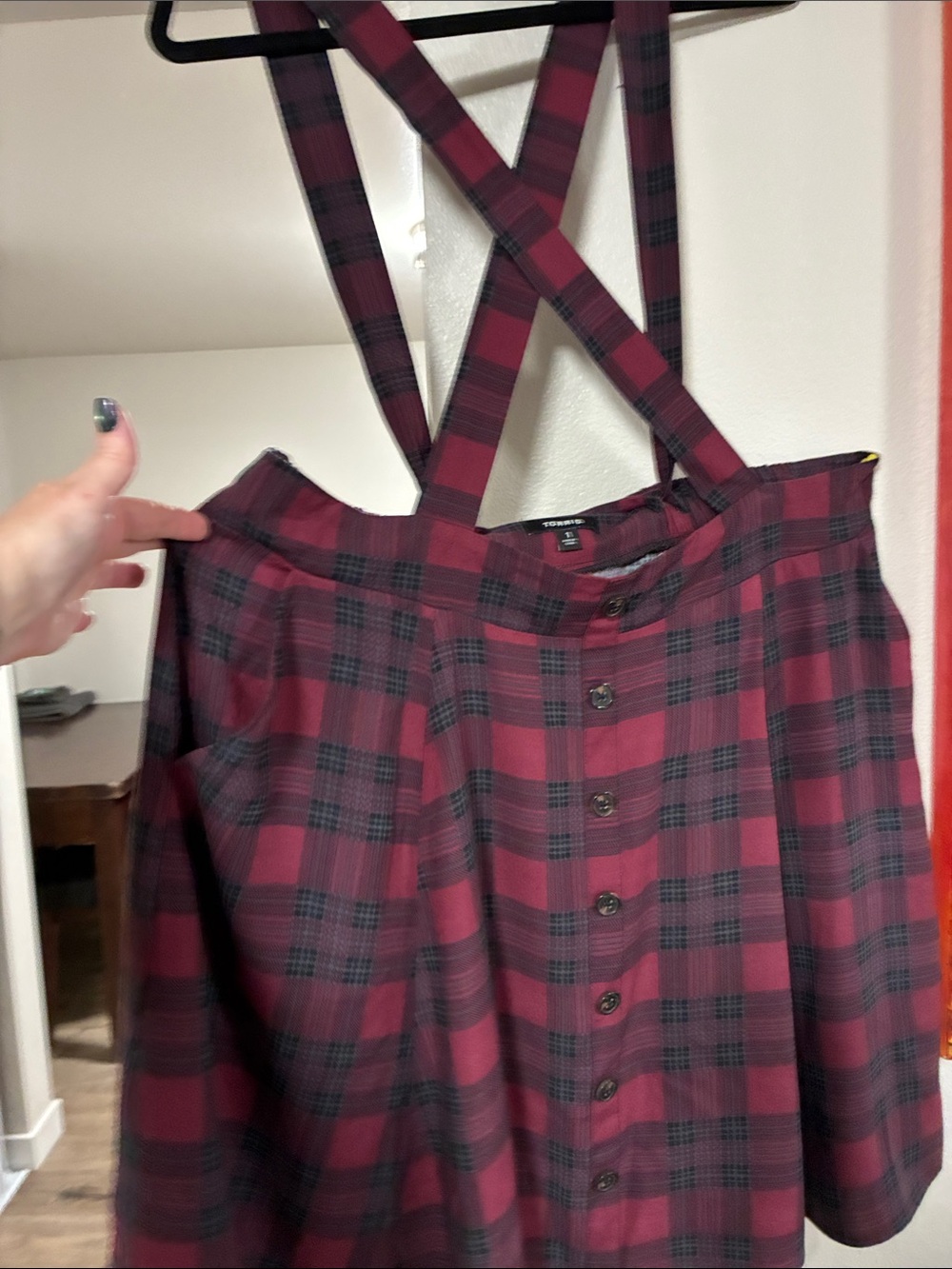 Torrid Women's Burgundy Plaid Suspender Skirt. Torrid size 1